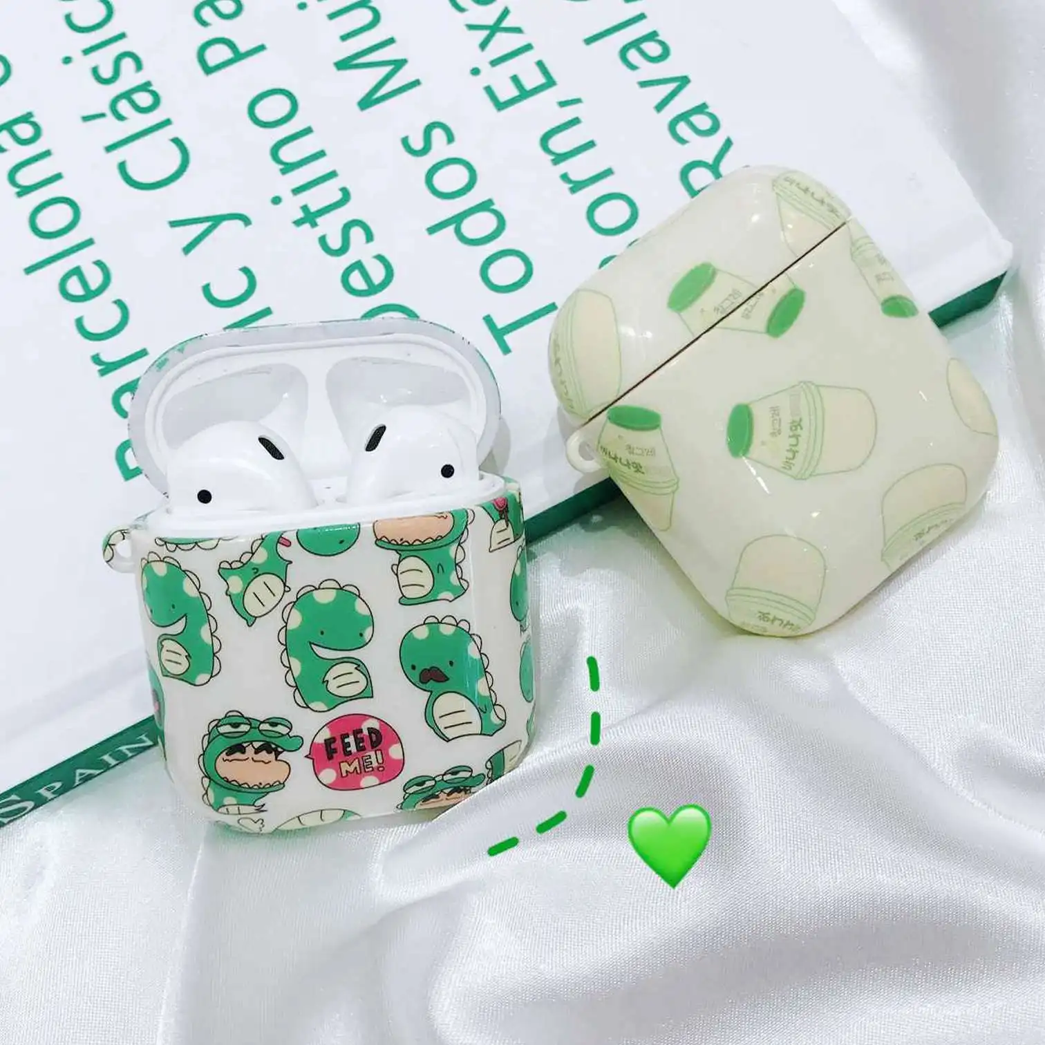 For AirPods 1 2 Case Cute Dinosaur Cartoon Pattern Protective Wireless Bluetooth Earphone for Air Pods Hard Funda Milk | Мобильные