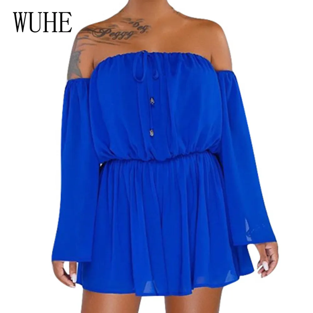 

WUHE Fashion Casual Street Style Trend Multi-color Jumpsuits Summer New Arrival Sexy Offshoulder Long Sleeve Playsuits Rompers