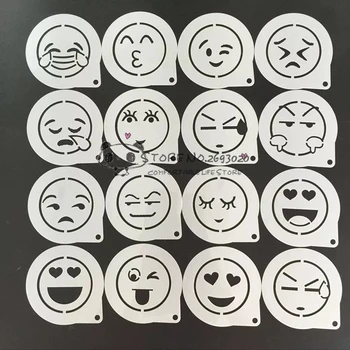 

16pcs Cartoon Smiling Face Pattern Barista Cappuccino Template Cookies Baking Tools Coffee Milk Cake Cupcake Stencils Spray Mold
