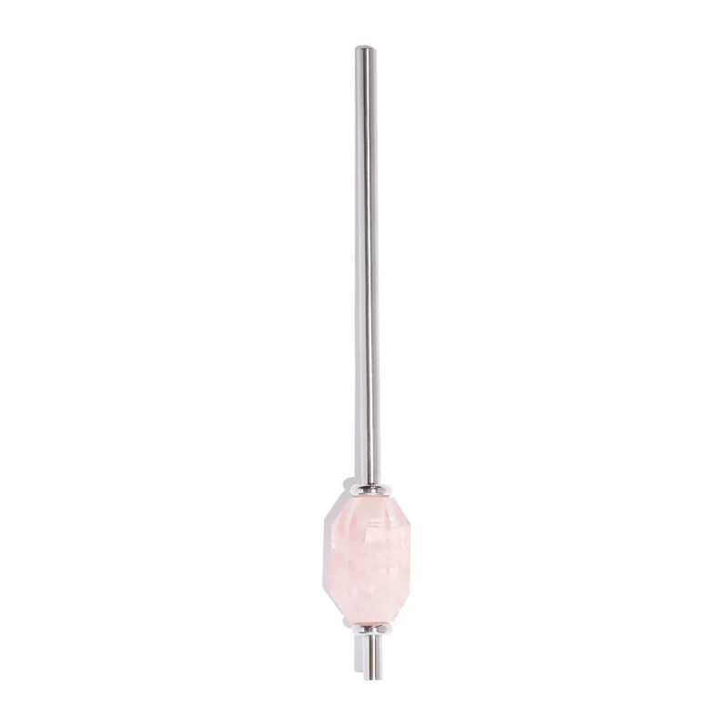 New Eco-friendly Collapsible Amethyst/Rose quartz Clear Crystal drink straw Reusable Stainless Steel Straw With Brush