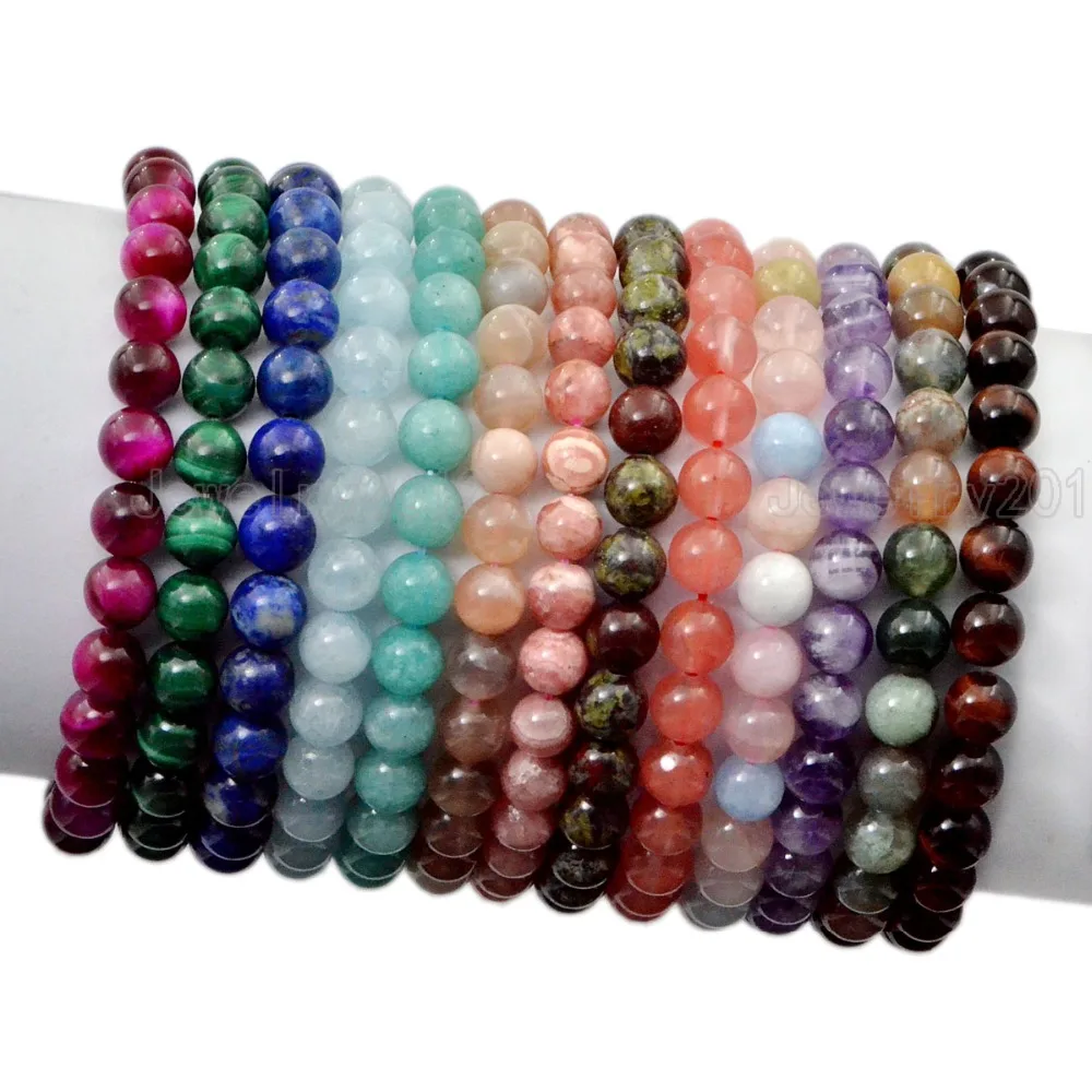 001 8mm Fashion Round AAA Natural Gemstone Beads Stretchable Bracelet 7.5
