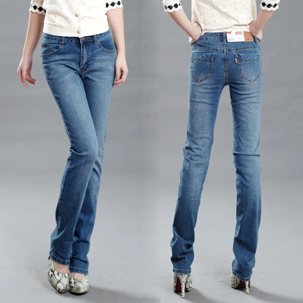 Осенние высококачественные женские маленькие прямые джинсы больших размеров синие брюки повседневные деловые брюки для девочек