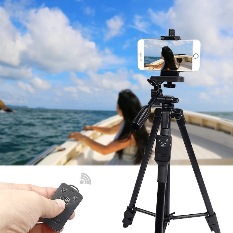 

Selfie Video YUNTENG VCT 5208 RM Aluminum Tripod with 3-Way Head & Bluetooth Remote for Camera Phone Holder Clip