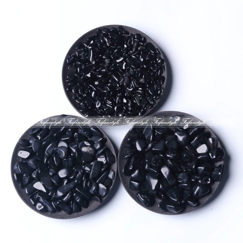 

3 Size 50g Natural Black Obsidian Quartz Crystal Gravel Degauss Purification natural stones and minerals Fish tank stones