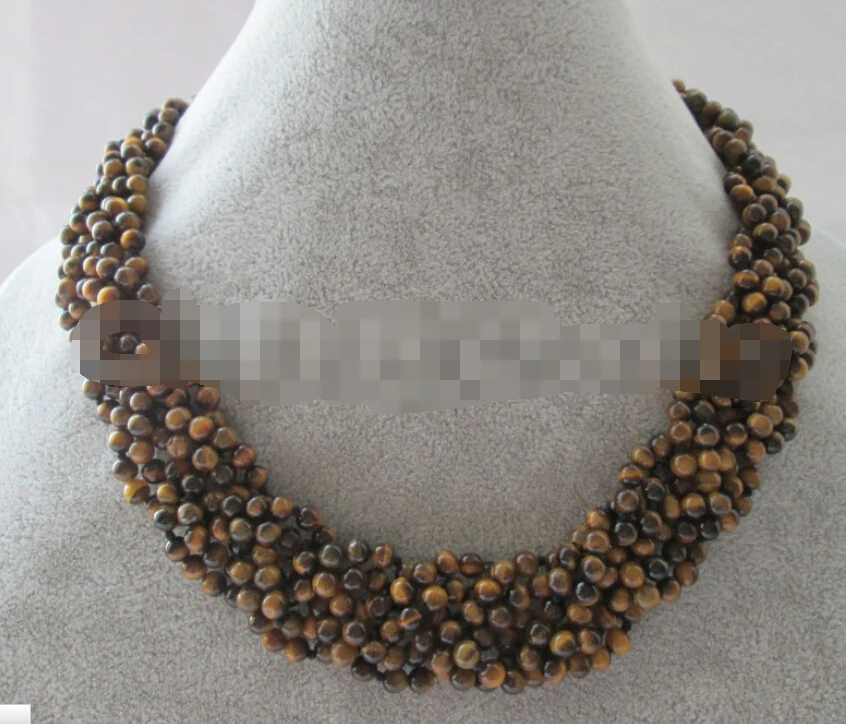 

CBN511 Handmake 17" 6row natural 5mm round tiger eye necklace - GP clasp