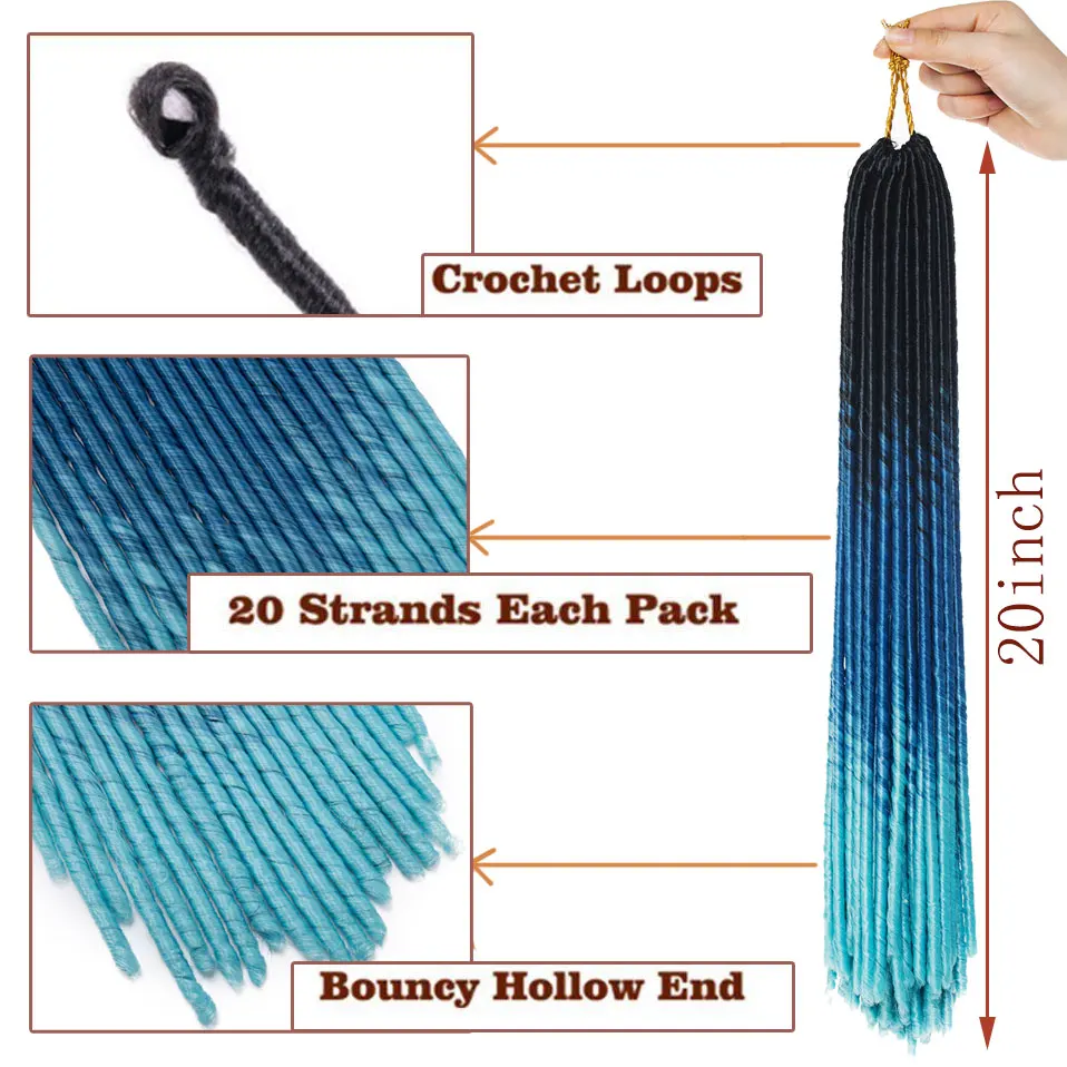 Snoilite 20inch faux locs crochet hair braids synthetic crochet braiding hair for black women 20Stands/Pcs Soft bundle hair