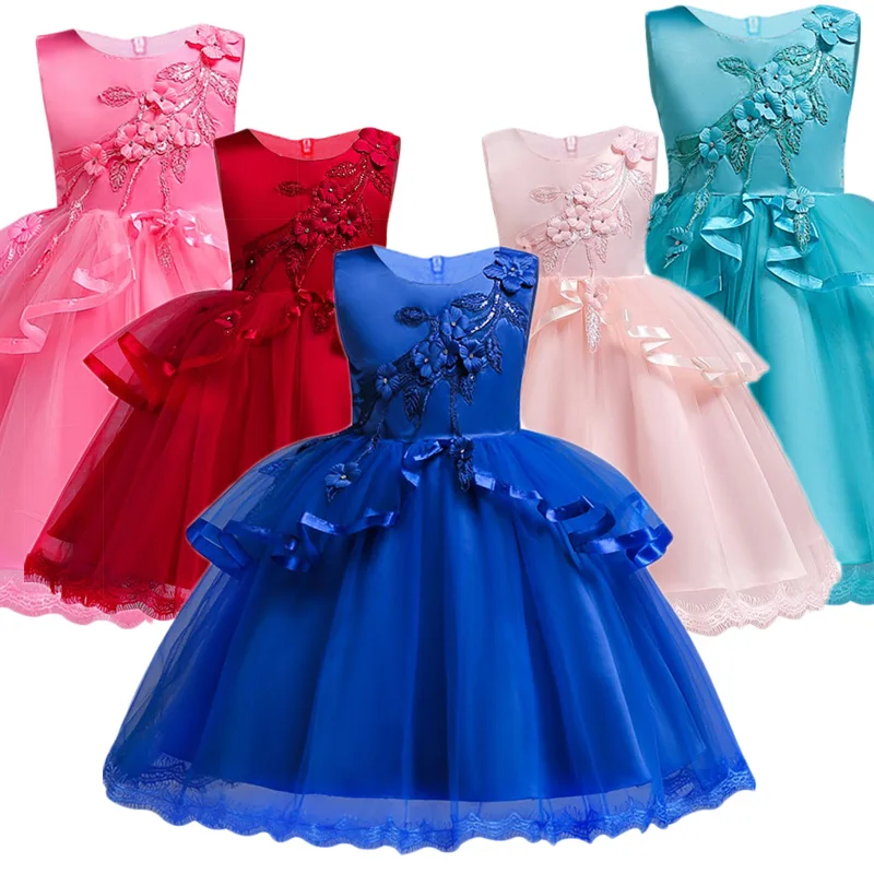 

Berngi Summer Girl Lace Flower Girl Dress For Wedding Girls Party Dress With Bowknot Dress 3-10 yrs