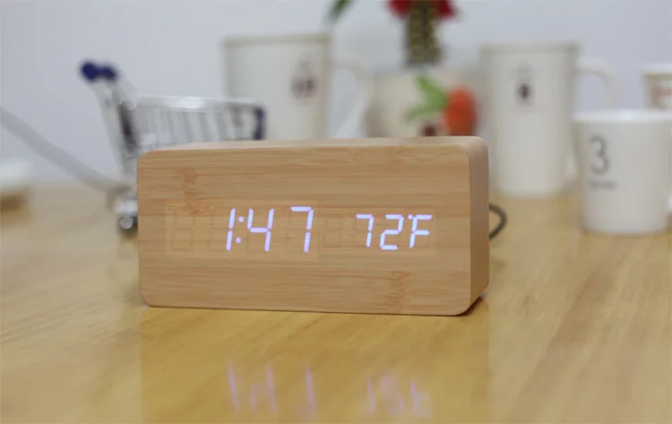 Светодиодный деревянный куб часы Голосовое управление электронные настольные часы светодиодный цифровой настольные часы Nixie для детей прикроватный будильник