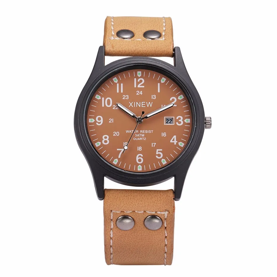 2018 XINEM Brand Mens Watches Vintage Classic Men Waterproof Date Leather Strap Sport Quartz Army Wrist Watch relogio masculino