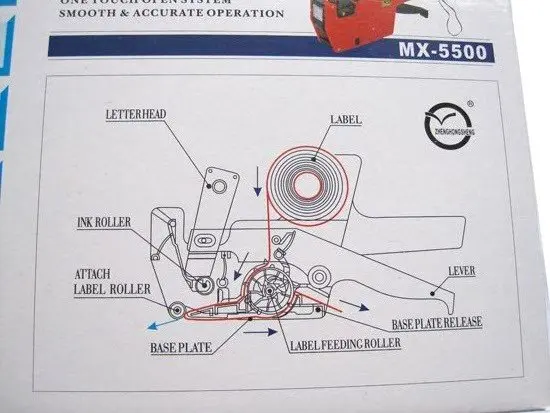 Прямая MX-5500 Пластик ценовые этикетки, теги для рынка, магазина Цена пистолет для клеящихся ценников