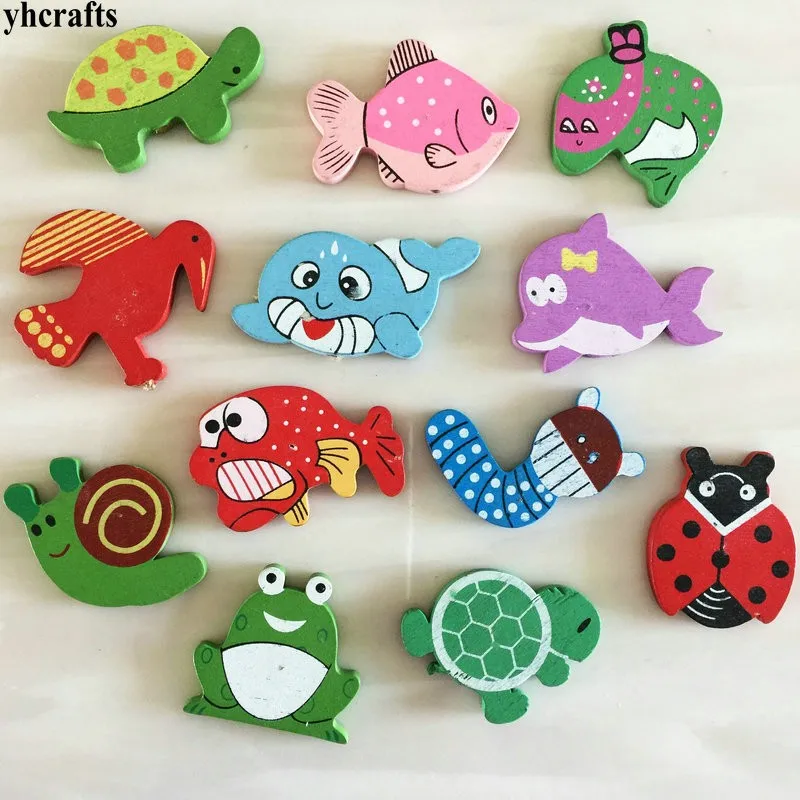 12PCS/LOT 12 design 5cm wood cartoon fridge Kindergarten crafts