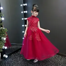 2019 г. детское элегантное красное платье для девочек хорошего качества на день рождения и свадьбу, бальное платье для выпускного вечера