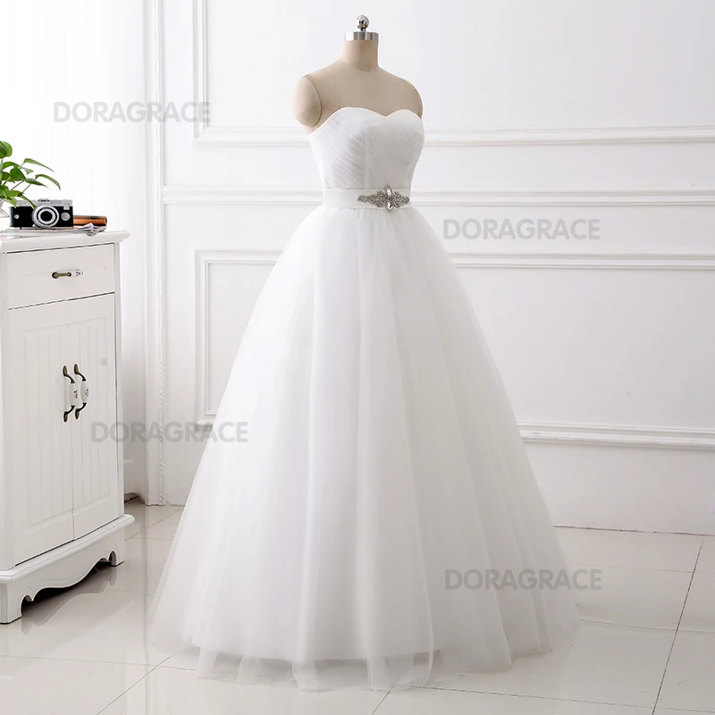 Doragrace vestidos de novia в наличии возлюбленная безрукий Тюль свадебное платье невесты