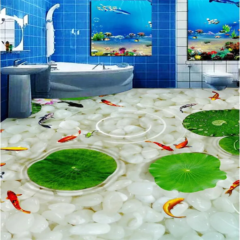 

Modern Bathroom Kitchen Custom 3D floor mural wallpaper wear non-slip waterproof thickened self-adhesive 3d PVC floor stickers