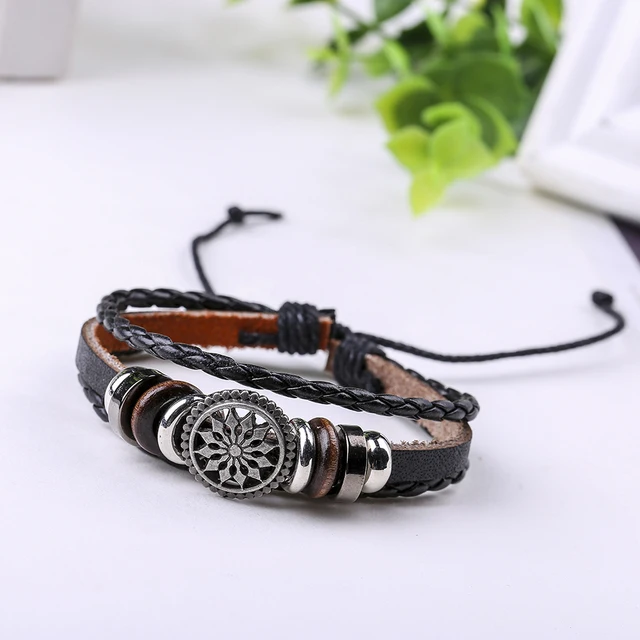 Aliexpress Cuff Leather Bracelets Wrist Band Vintage Punk Cuff Leather Bracelets Wrist Band Vintage Punk Rock Fashion Sun Charm Bracelet Alloy Beads For