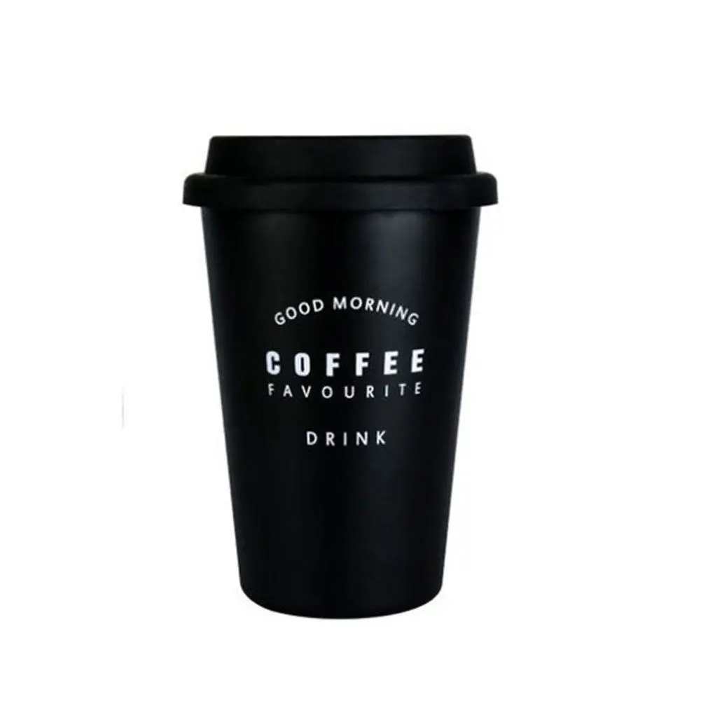 Многоразовые керамические буквы кружки для путешествий силиконовые крышки чашки из костяного фарфора кружка для путешествий чай кофе чашки - Цвет: Черный
