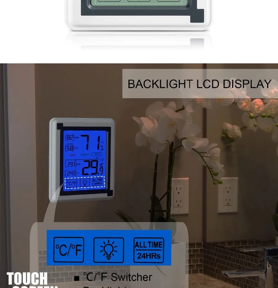 Цифровой гигрометр закрытый термометр, точный контроль температуры и влажности с сенсорной ЖК-подсветкой, датчик влажности метр