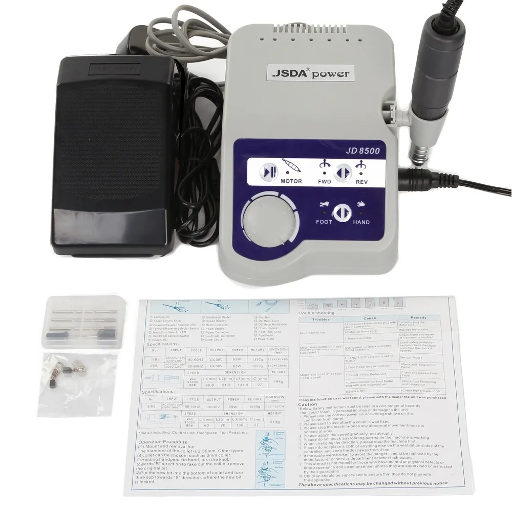 Makartt 35000RPM 65W Electric Nail Drill Foot Pedal Acrylic Bits for