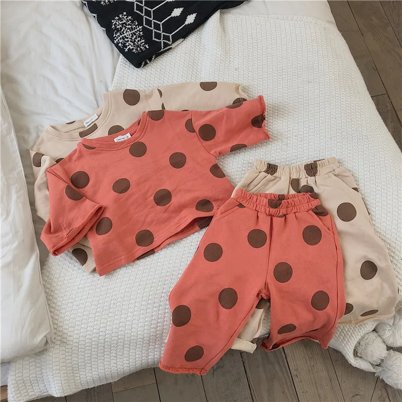 

Kids Children Boys Autum Sets Clothing Dot Print Toddler Baby Girls Sweatshirts + Wide Legging Pants for Baby Two Pieces Outfit