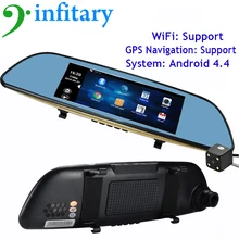 6.86″ Android 4.4 Car Camera DVR GPS Navigation Dual Lens Rearview Mirror Video Recorder FHD 1080P Automobile DVR Mirror