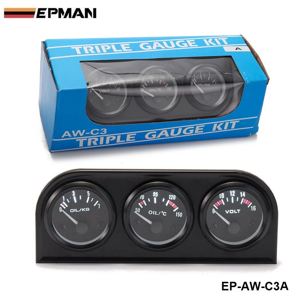 52MM 3 In 1 Volt meter+water temp gauge+Oil Pressure Gauge Kit Volt meter Or Oil Temperature Gauge Triple Mete EP-AW-C3