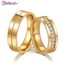 Классические обручальные кольца для женщин Мода титан, сталь, цирконий кристалл золотой цвет пара ювелирных изделий мужчины коробка подарки на день Святого Валентина