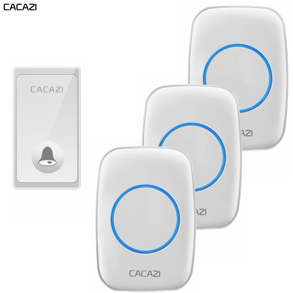 

CACAZI Self powered Home Wireless Doorbell Waterproof No Battery Required 1 Button 3 Receiver US EU UK AU Plug Door Bell Calling