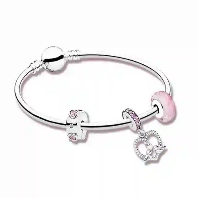 

SIEMTO 100% 925 Sterling Silver Genuine Charm Love Lifetime Bracelet Set Valentine's Day Gift Original Women Jewelry