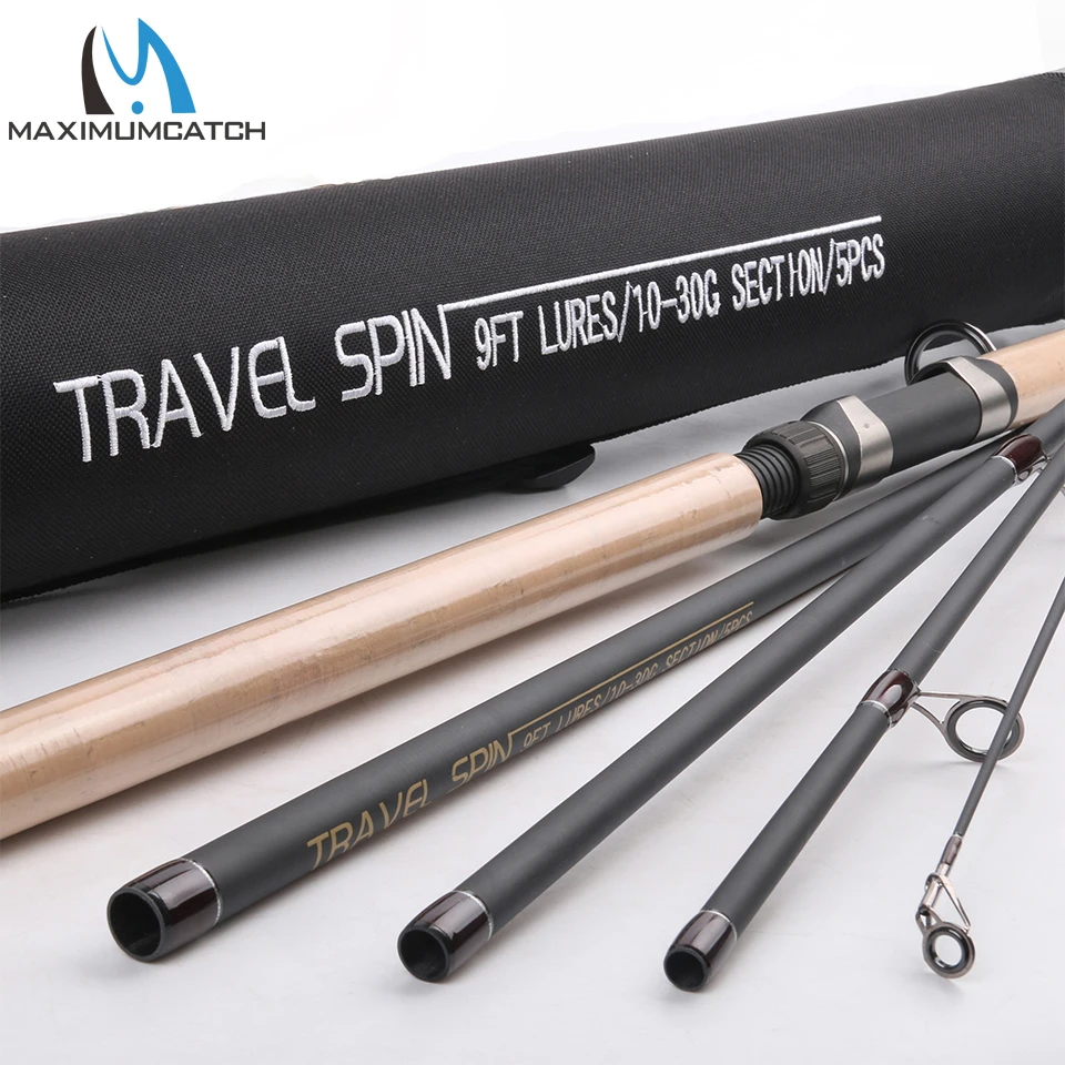 Image New Design Travel Spin Fishing Rod 9FT 5Sections Travel Spin Rod  With A Aluminum Tube Spinning Fishing Rod