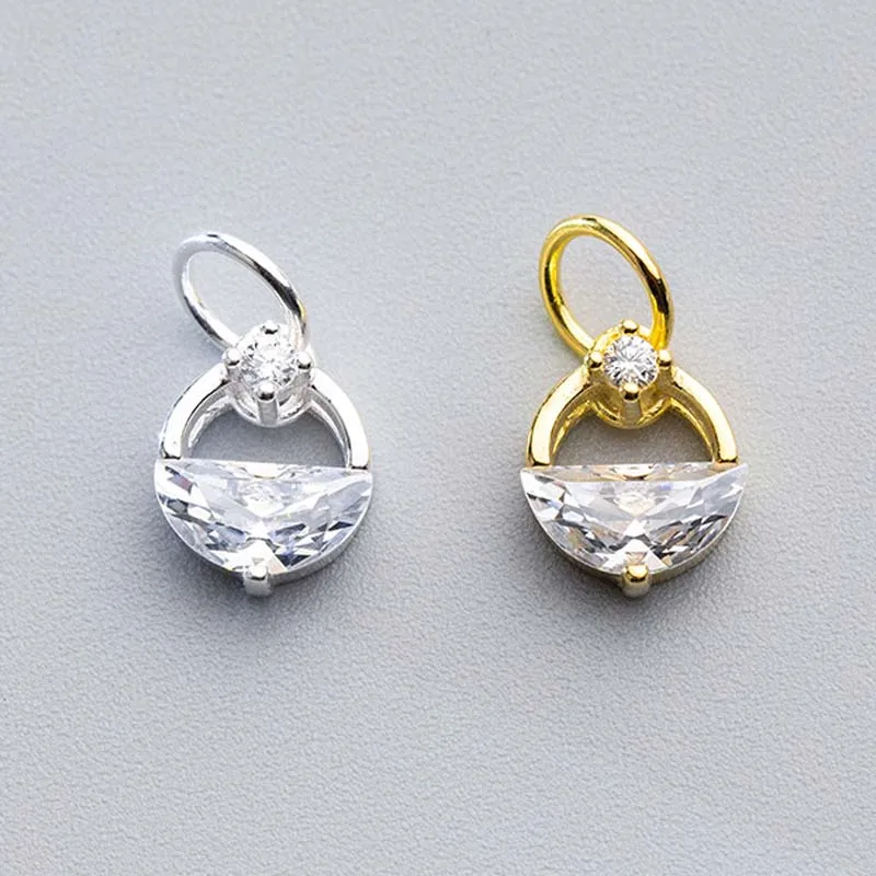 

100% 925 Sterling Silver Zircon Round Charms Gold Silver Color Charm Pendants Beads Fit Bracelets Earrings DIY Fine Jewelry Make