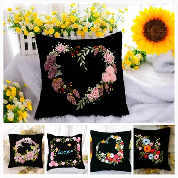 

Handmade Ribbon Embroidery Kit of Flower Cushion Pillow 3D Case Cross Stitch Needlework Swing Craft Handwork Gift Home Decor