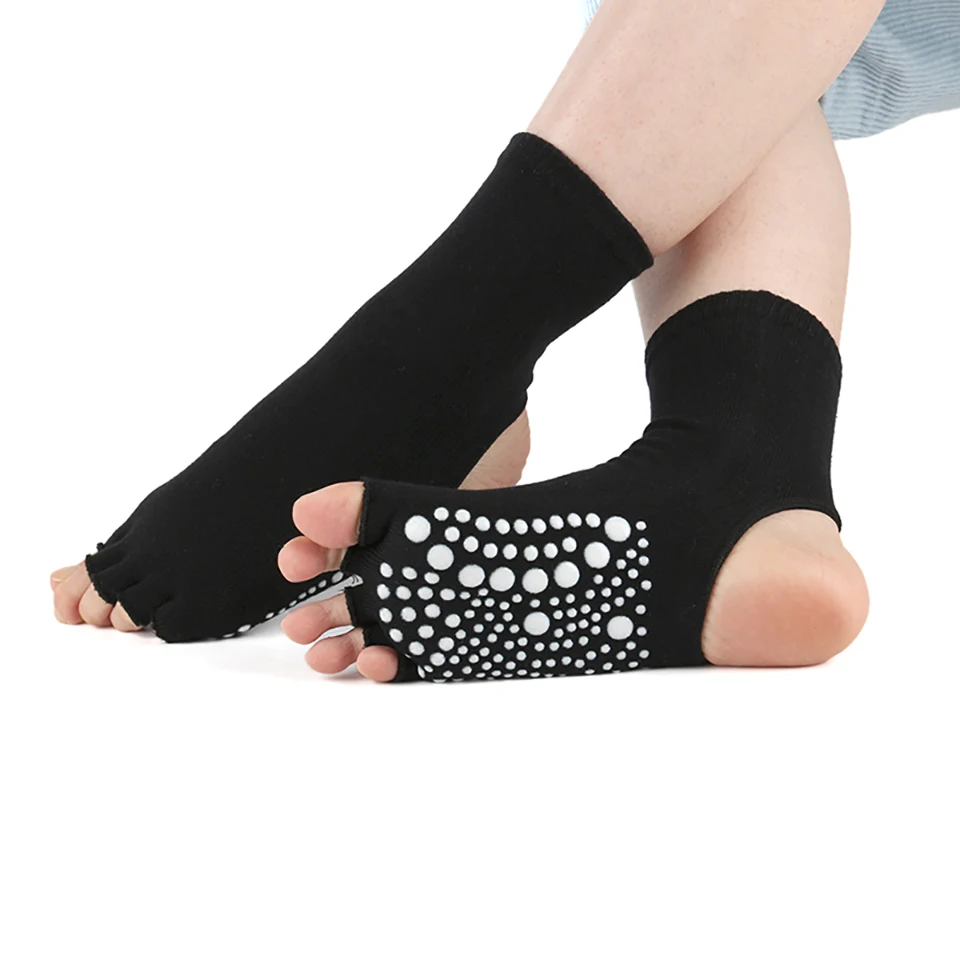 Women Yoga Socks Cotton Anti Slip Dance Pilates Grip For Fitness Breathable Ballet Ladies Sports Gym open toe five fingers Sock