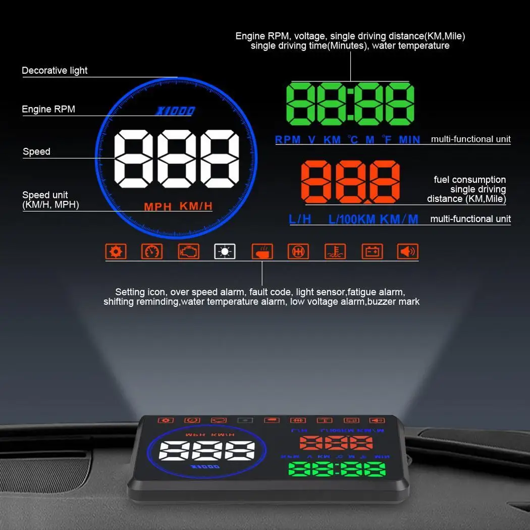 M9 5,5 дюйма OBD HUD автомобилей Head Up Дисплей лобовое стекло проектор бортовой компьютер hud Дисплей Автомобильная электроника obd2 спидометр автомобиля