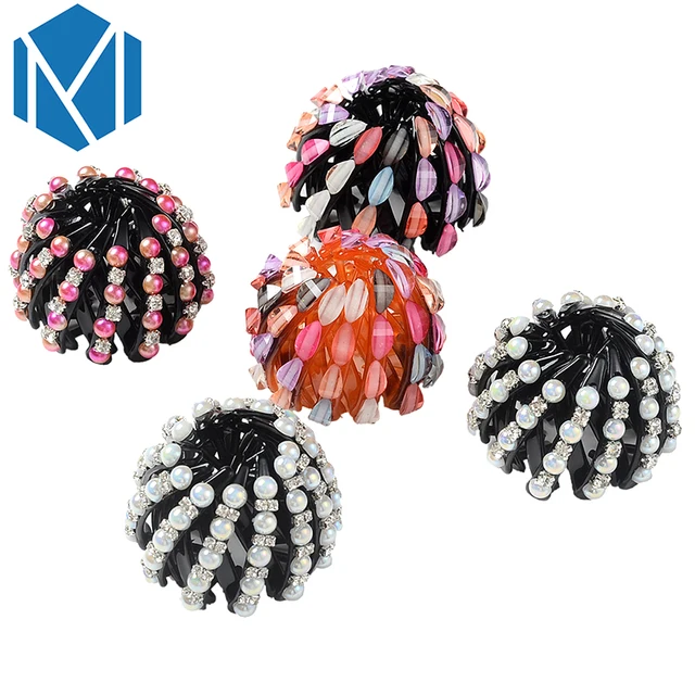 M MISM Pearl Rhinestones Colorful Bud Hair Claw Maker Bun Hairgrip Hairpins Hair Accessories Hair Clips For Women Girls Bezel