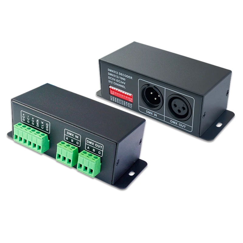 

New LTECH LED DMX Decoder;DC12-24V in 4A*3CH Max 12A XLR-3 Green terminal 0-100% Dimming Range 3CH CV RGB Strip CV DMX decoder