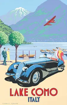 

Lake Como, Italy Vintage Retro Travel Silk Poster Wall Decor Room Painting 24X3Inch