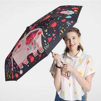 

Sun Umbrella Windproof Parasol Kids Umbrella Anti UV Black Coating Sunscreen Three Folding Umbrella Rain Women 8 Ribs WZP194