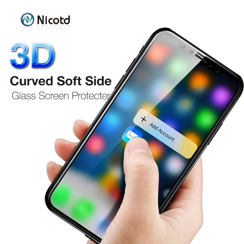 

3D Soft Edge Full Curved Tempered Glass For iPhone 8 Plus X Anti-Shock Screen Protector Film For iPhone 7 6 6s Plus full cover