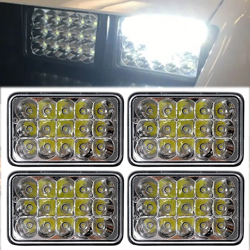 SUP LIGHT (4 pcs ) 4 X 6 Inch Rectangular 45W LED Headlight For Peterbilt Kenworth FREIGHTLINER