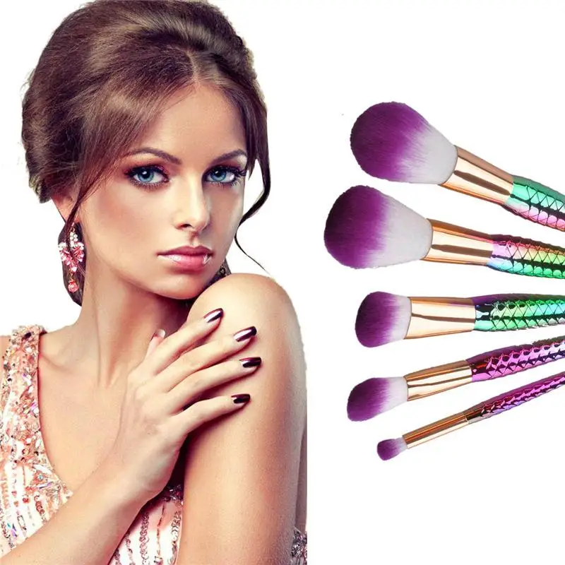 Luxury  5PCS/SET Mermaid Brush Spiral Makeup Set Cream Face Power es Multipurpose Beauty Cosmetic Rainbow