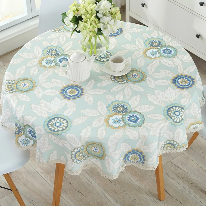 

PVC Round Table Cloth Waterproof Oilproof Floral Printed Lace Edge Plastic Table Covers Anti Hot Coffee Tablecloths Pastoral
