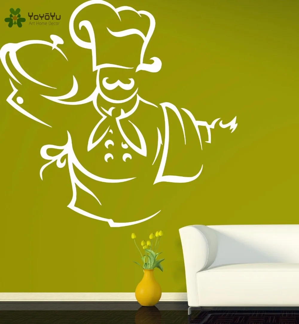 YOYOYU Wall Decal Chef Pattern Kitchen Vinyl Wall Stickers Bon Appetite Quotes Art Mural Removable Interior Window Logo DIYSY864