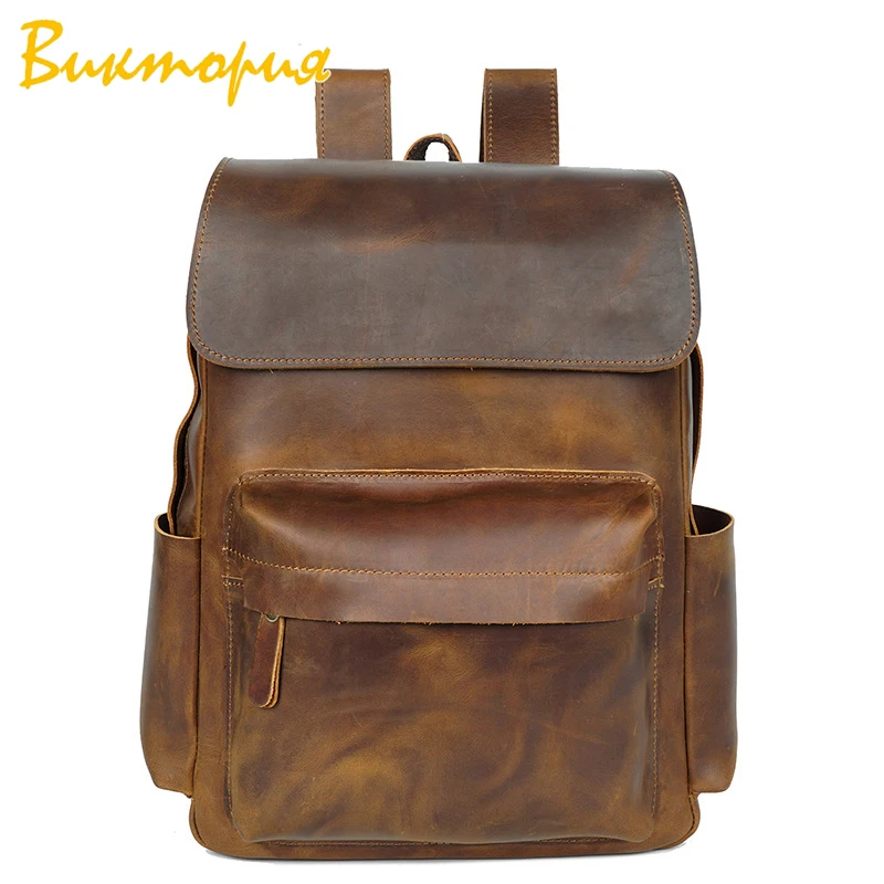 

CHARAS BAG brand Cowhide waterproof backpack men/women Retro crazy-horse leather backpack Unisex Travel vacation Shoulder Bags