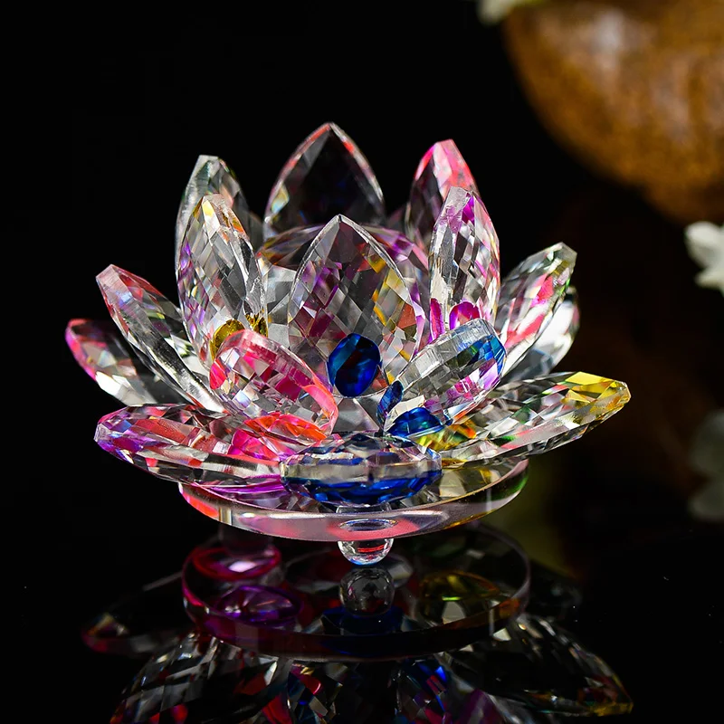 

80mm Quartz Crystal Lotus Flower Crafts Glass Paperweight Fengshui Ornaments Figurines Home Wedding Party Decor Gifts Souvenir