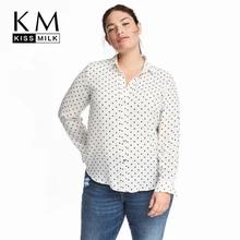Kissmilk Women Plus Size Button Down Dot Print Shirt Long Sleeve Turn Down Collar Basic Tops Large Size Casual Loose Shirt Kissmilk Women Plus Size Button Down Dot Print Shirt Long Sleeve Turn Down Collar Basic Tops Large Size Casual Loose Shirt