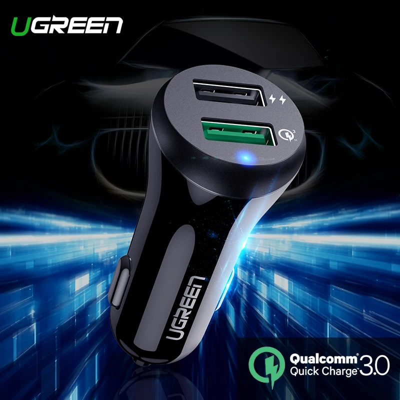 Ugreen شاحن سيارة سريعة تهمة 3.0 USB سريع شاحن هواتف xiaomi mi 9 فون X Xr 8 هواوي سامسونج S9 S8 QC 3.0 USB شاحن سيارة