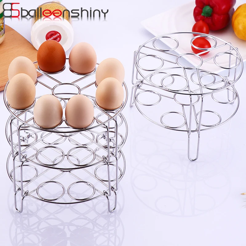 

BalleenShiny Stainless Steel Egg Steamer Rack Kitchen Two/Three Layers Egg Dishes Storage Rack Water Draining 7 Holes Rack