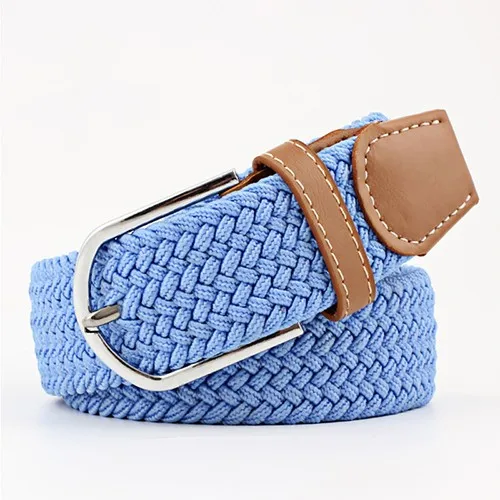 Hot Colors Belt Casual Women Knitted Pin Buckle Belt Fashion Woman Woven Elastic Stretch Belts Canvas Female - Цвет: tian-lanS