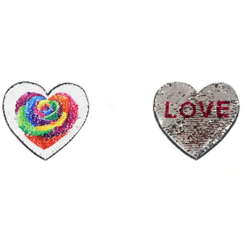 Flip sequins patch 185mm heart rose up and down turn over patches for clothing change color deal How To Turn A Patch Into A Sticker
