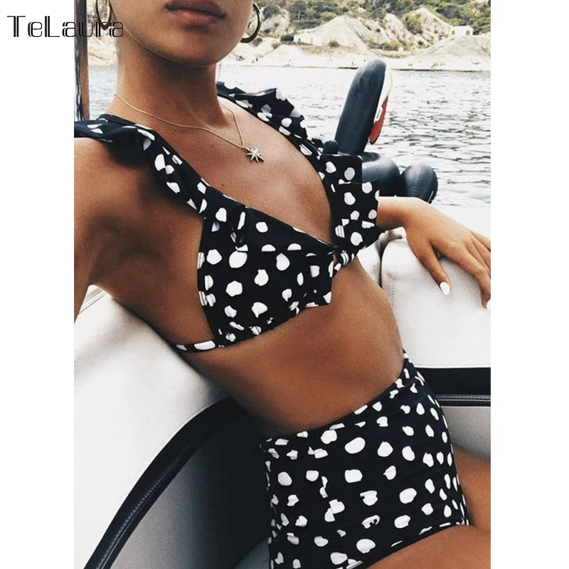 2018 Sexy High Waist Bikini Women Swimwear Push Up Swimsuit Ruffle Bathing Suit Polka Dot Biquinis